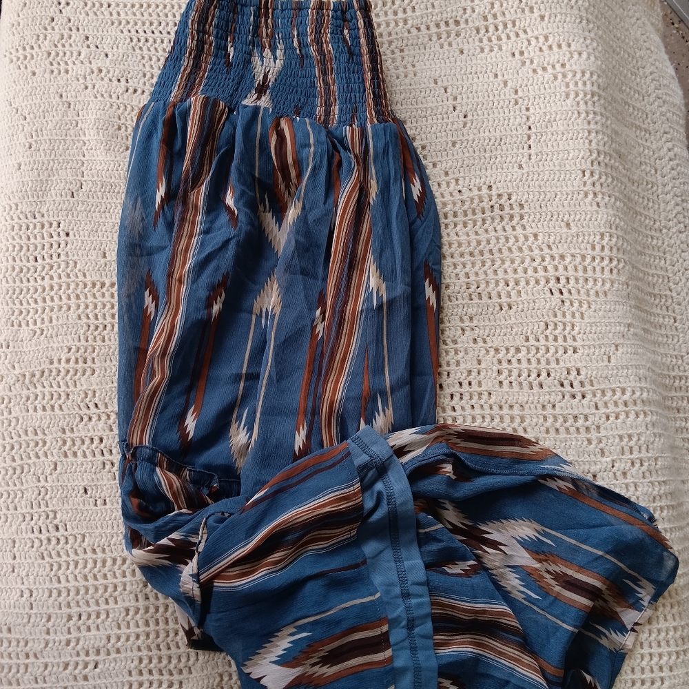 ARIAT JACOBO CHIMAYO SOUTHWESTERN AZTEC PRINT RUFFLED HI LOW HEM MIDI SKIRT - Picture 3 of 15